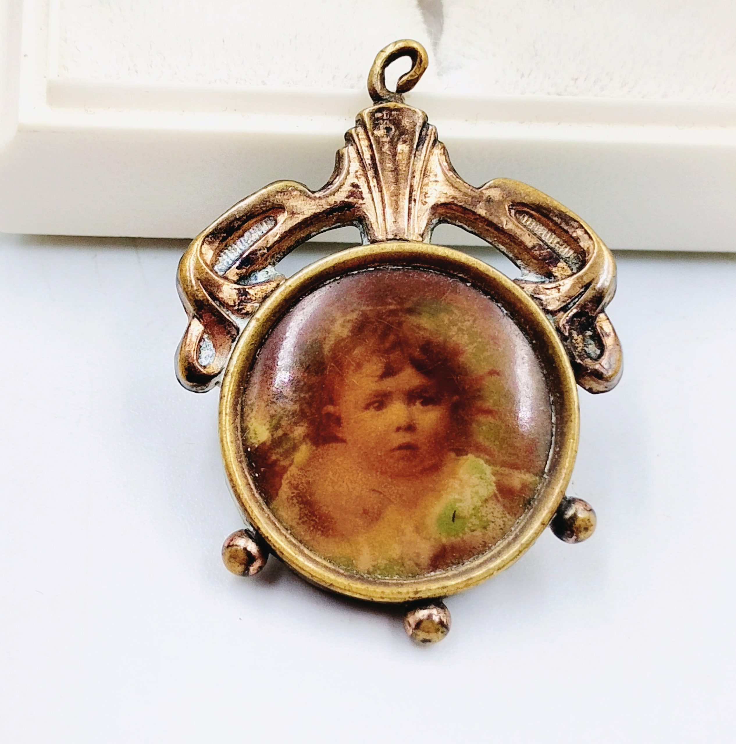 Zawieszka złocona Schaumgold biedermeier zdjęcie antyk przedwojenny - obrazek 7