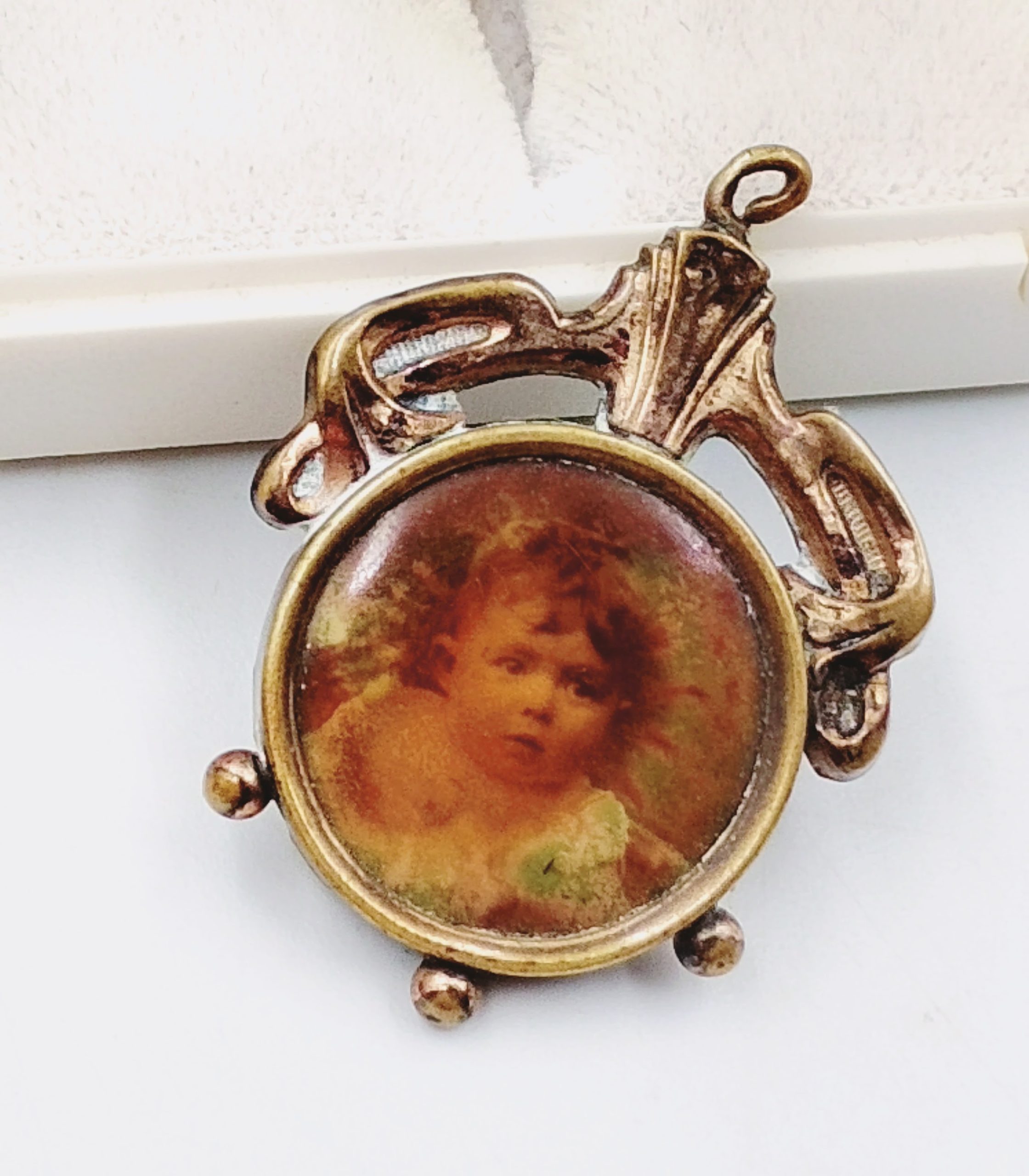 Zawieszka złocona Schaumgold biedermeier zdjęcie antyk przedwojenny - obrazek 10