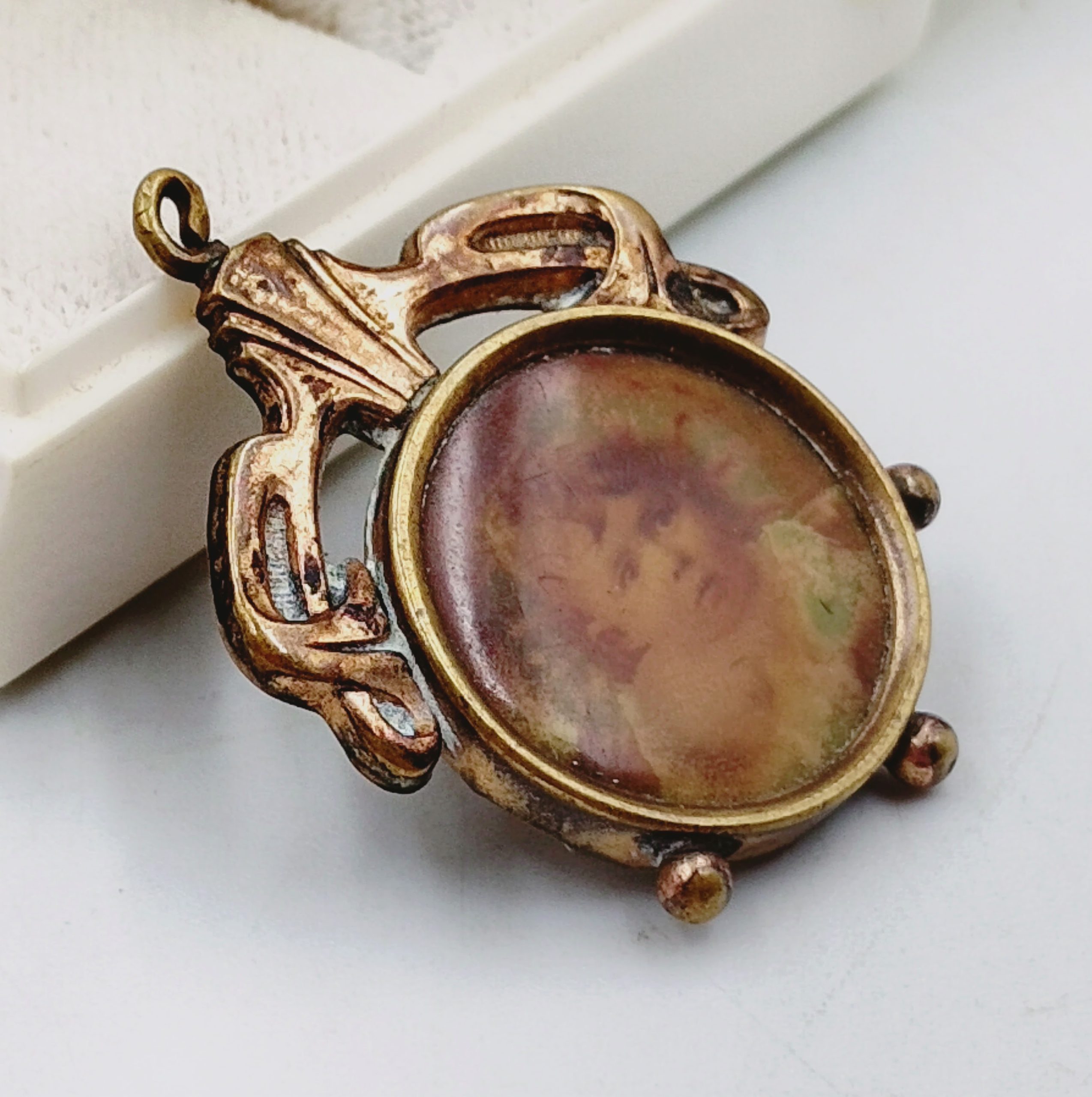 Zawieszka złocona Schaumgold biedermeier zdjęcie antyk przedwojenny - obrazek 9